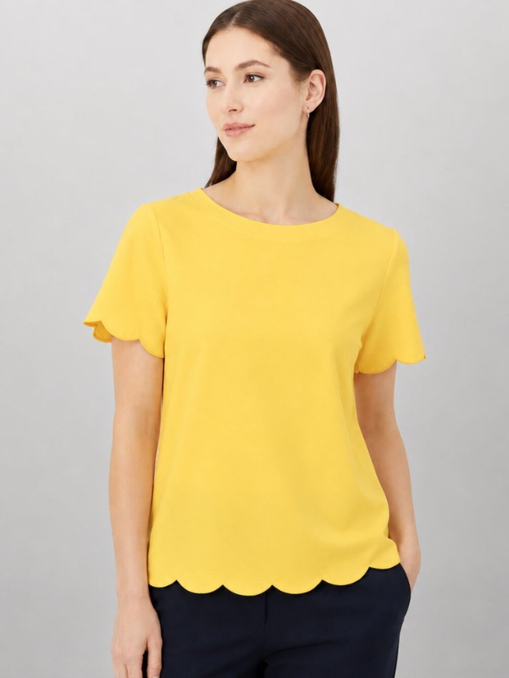 💛✨ Ann Taylor Bright Yellow Scalloped Hem Short Sleeve‎ Top (NEW WITH TAG) ✨💛